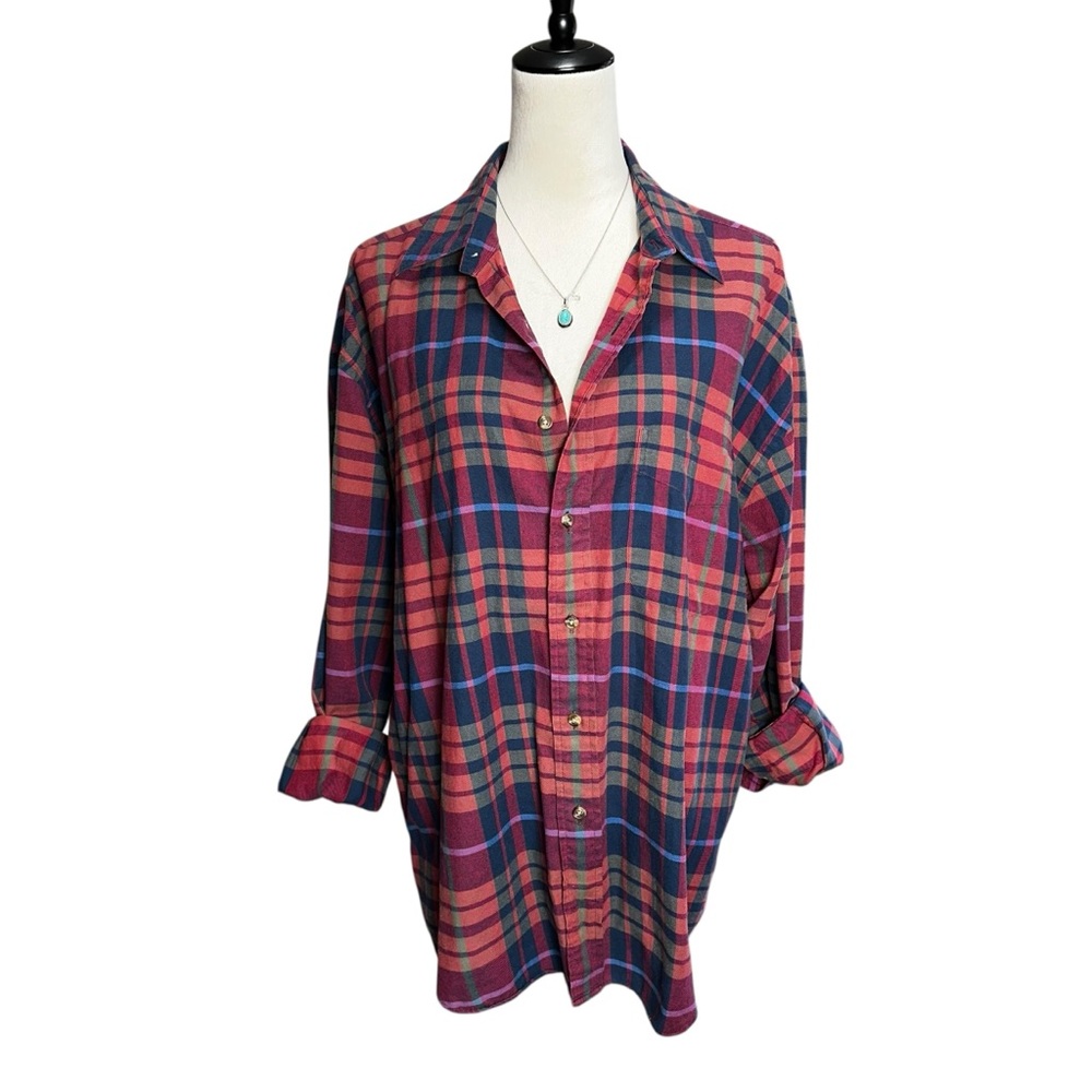 Vintage Saks Fifth Avenue Plaid Flannel Cotton Shirt‎ Large 90s Grunge Hong Kong